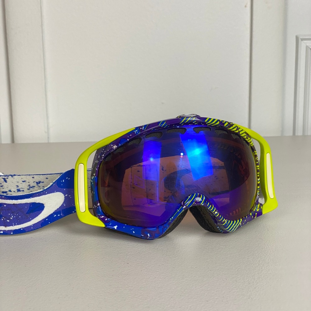 VTG Oakley Prizm Snow Goggles Mens OS Blue Yellow Purple Splatter Ski Snowboard